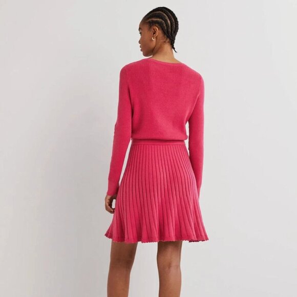 Boden Pleated Knitted Mini Long Sleeve Sweater Dress Sweet Rose Pink 8L 8 Tall - Picture 3 of 7